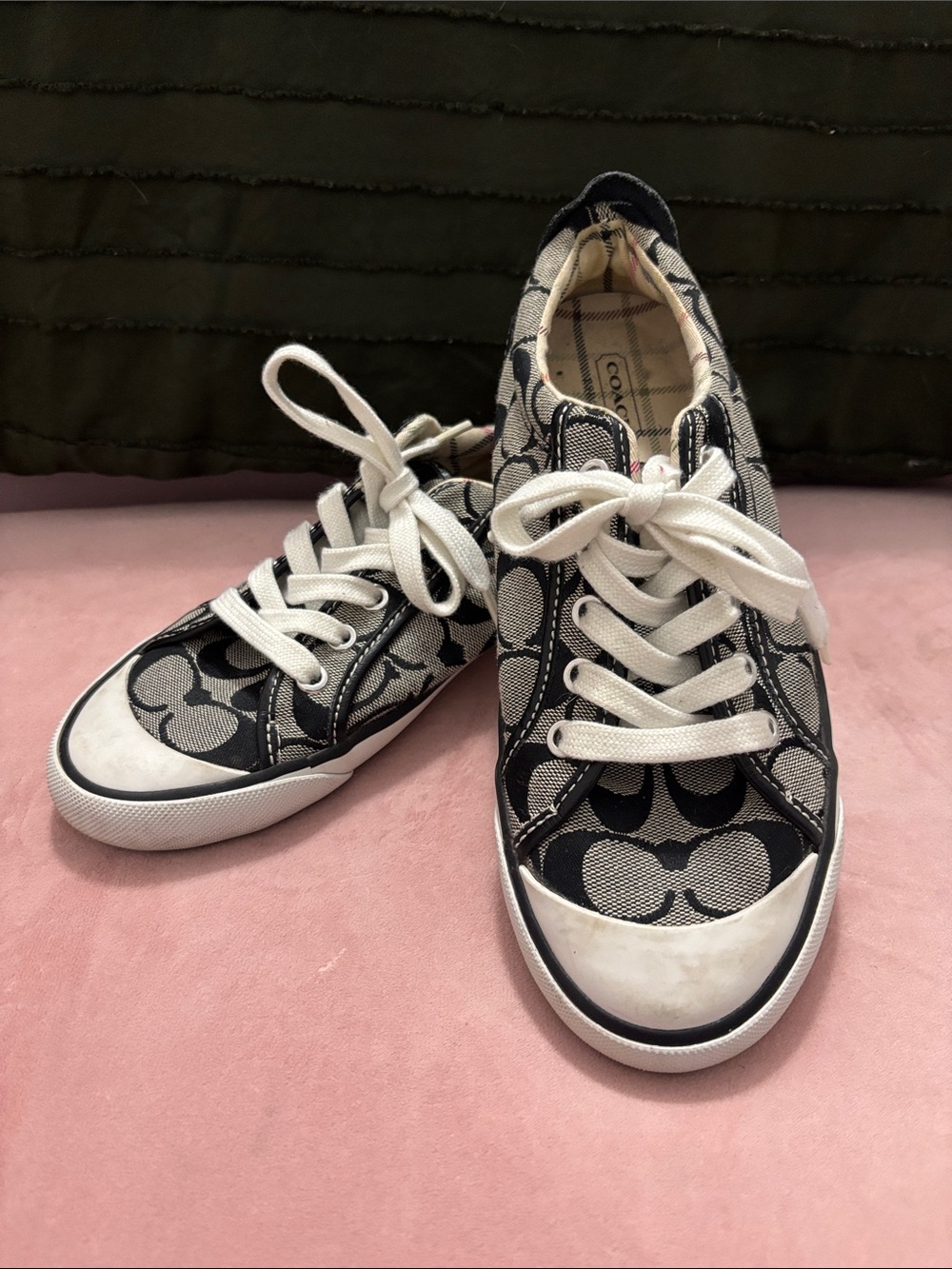 Coach Black and Cream Signature Canvas Low-Top Sneakers